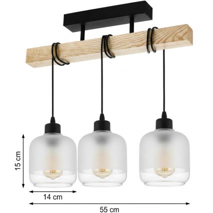 Brilagi - Opbouwplafonnière WOOD GLASS 3xE27/60W/230V grenen/zwart/wit