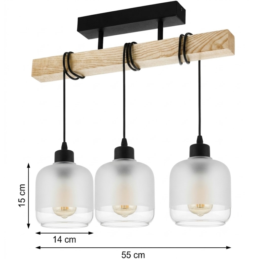 Brilagi - Opbouwplafonnière WOOD GLASS 3xE27/60W/230V grenen/zwart/wit