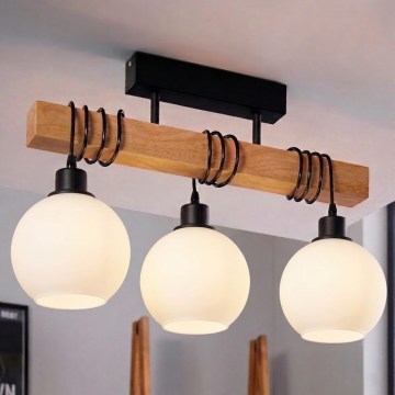 Brilagi - Opbouwplafonnière WOOD GLASS 3xE27/60W/230V grenen/zwart/wit