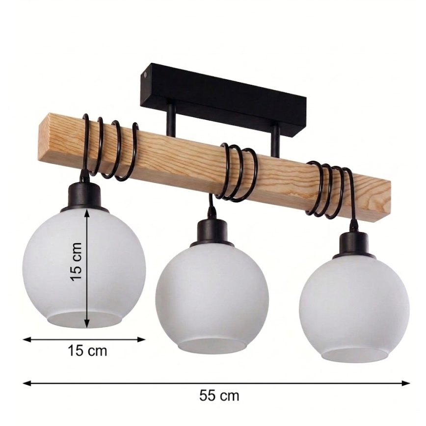 BRILAGI - Opbouwplafonnière WOOD GLASS 3xE27/60W/230V grenen/zwart/wit