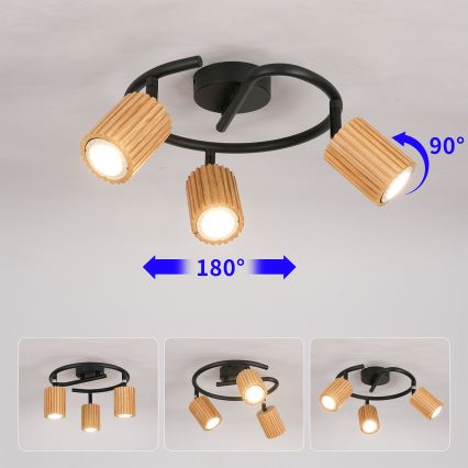 Brilagi - Opbouwspot MODERN WOOD 3x GU10/8W/230V hout/zwart