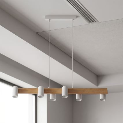 Brilagi - Pendellamp aan kabel SELE 6xGU10/30W/230V wit/eiken decor