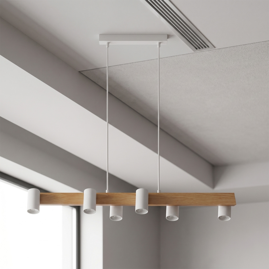 Brilagi - Pendellamp aan kabel SELE 6xGU10/30W/230V wit/eiken decor