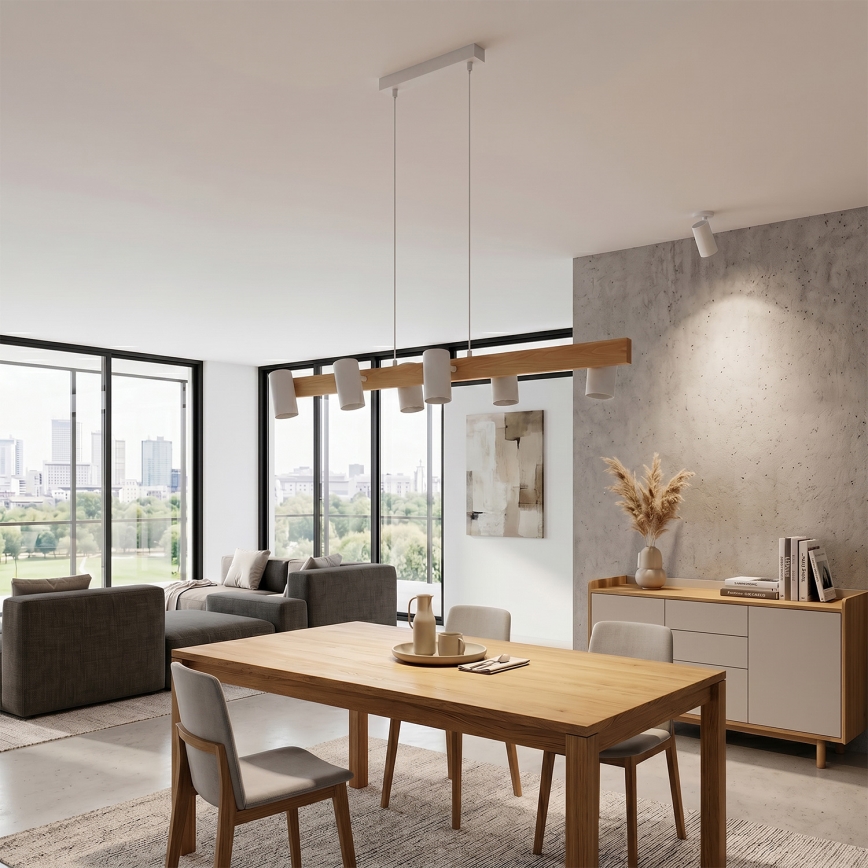 Brilagi - Pendellamp aan kabel SELE 6xGU10/30W/230V wit/eiken decor
