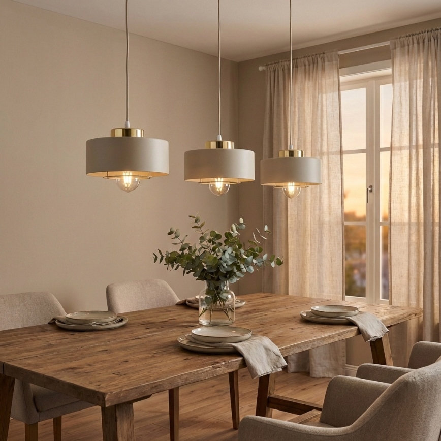 Brilagi - Pendellamp aan kabel SPRING 3xE27/60W/230V beige/goud