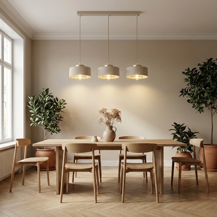 Brilagi - Pendellamp aan kabel SPRING 3xE27/60W/230V beige/goud