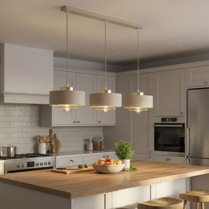 Brilagi - Pendellamp aan kabel SPRING 3xE27/60W/230V beige/goud