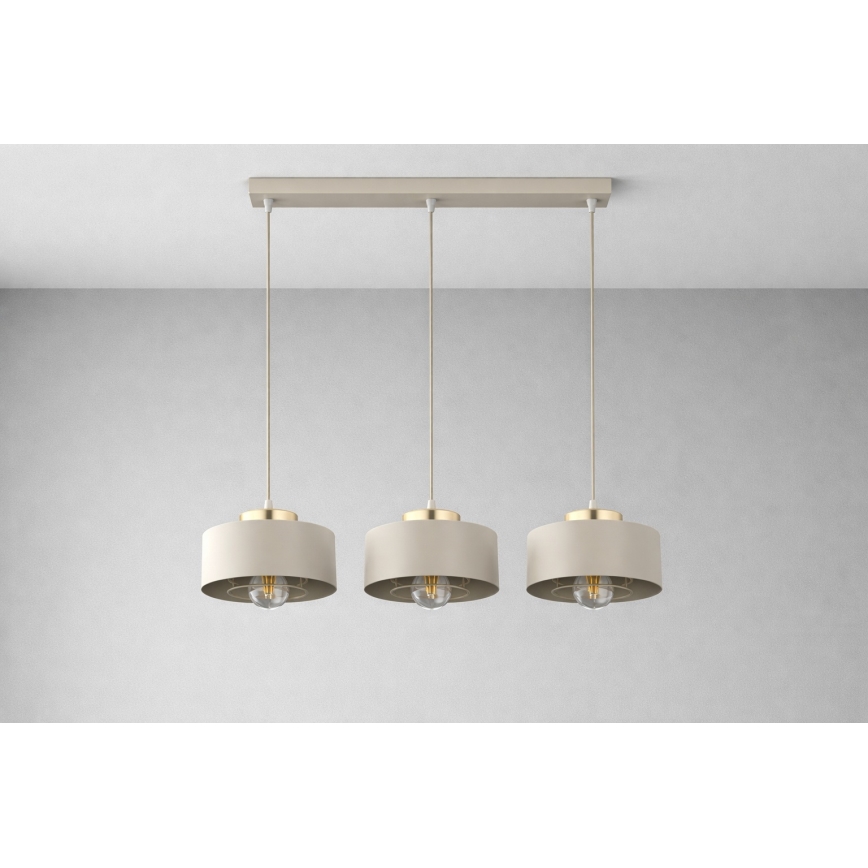 Brilagi - Pendellamp aan kabel SPRING 3xE27/60W/230V beige/goud