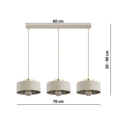 Brilagi - Pendellamp aan kabel SPRING 3xE27/60W/230V beige/goud
