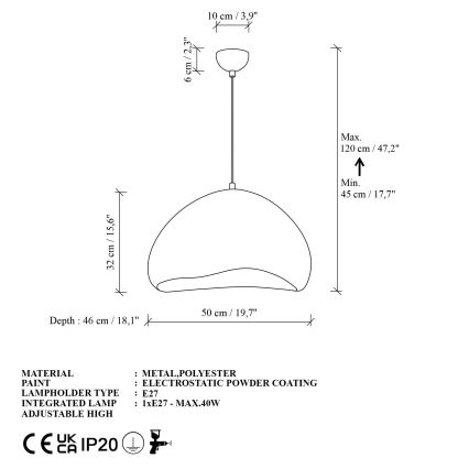Brilagi - Pendellamp aan snoer WABI SABI 1xE27/40W/230V Ø 50 cm wit