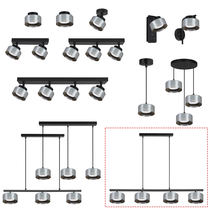 Brilagi - Pendellamp met kabel AURA LUX 4xGX53/30W/230V zwart/rookglas