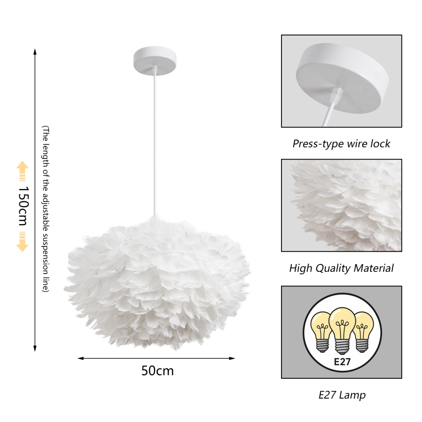 Brilagi - Pendellamp met kabel FEATHER 3xE27/40W/230V Ø 50 cm wit