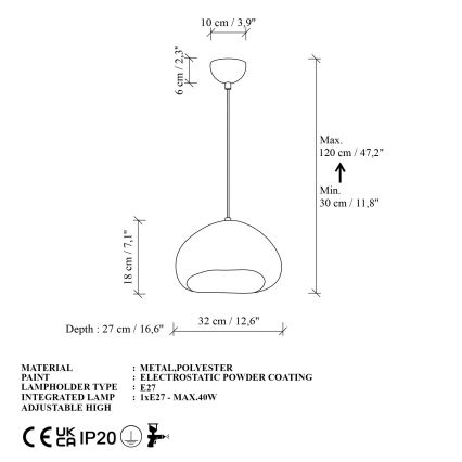 Brilagi - Pendellamp WABI SABI aan kabel 1xE27/40W/230V Ø 32 cm wit