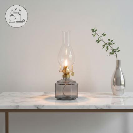 Brilagi - Petroleumlamp MERLIN gerookt/grijs