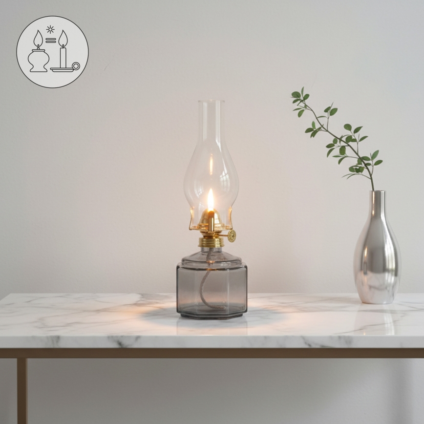 Brilagi - Petroleumlamp MERLIN gerookt/grijs