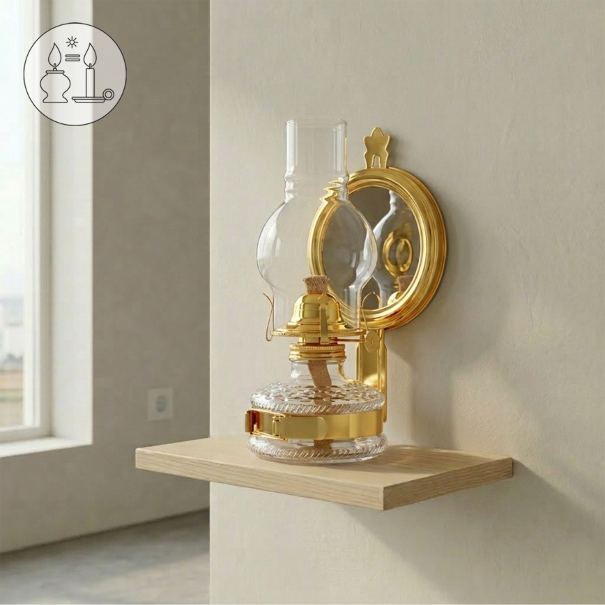 Brilagi - Petroleumlamp MERLIN met spiegel, glanzend goud