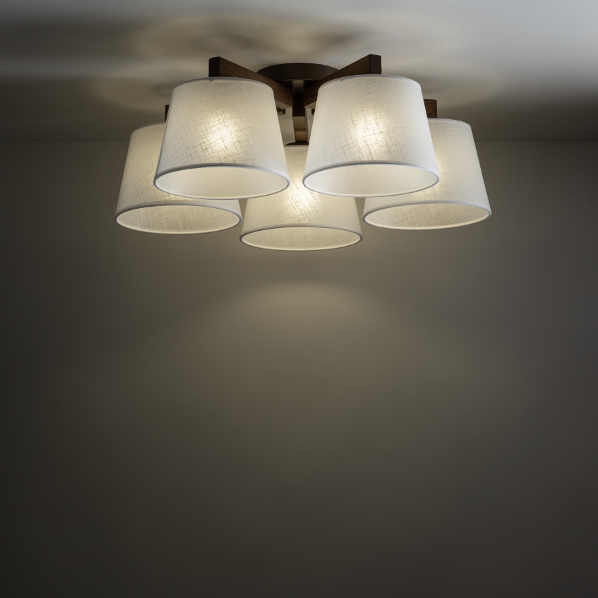 Brilagi - Plafondkroonluchter LATTE 5xE27/15W/230V grenen/wit