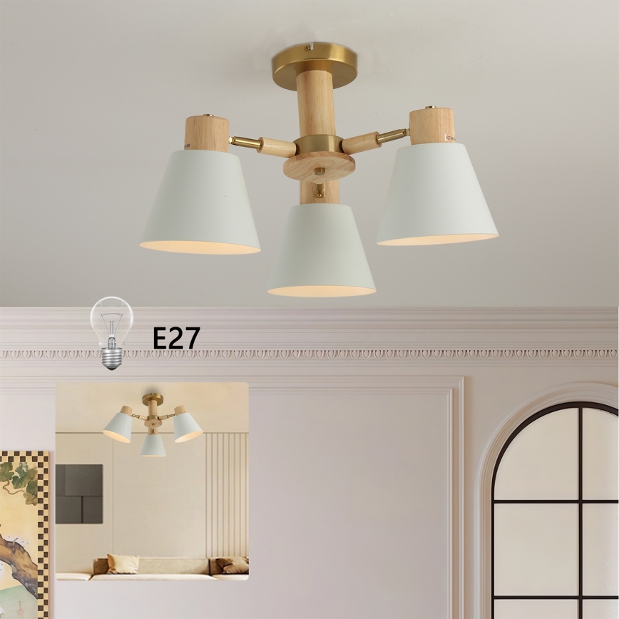 Brilagi - Plafondkroonluchter LUND WOOD 3xE27/40W/230V Ø 50 cm rubberhout