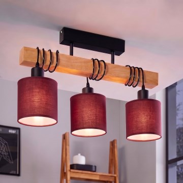 Brilagi - Plafondkroonluchter NUBILA 3xE27/60W/230V grenen/pompejaans rood