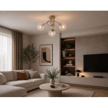 Brilagi - Plafondkroonluchter STELLA 3xE27/60W/230V beige/goud