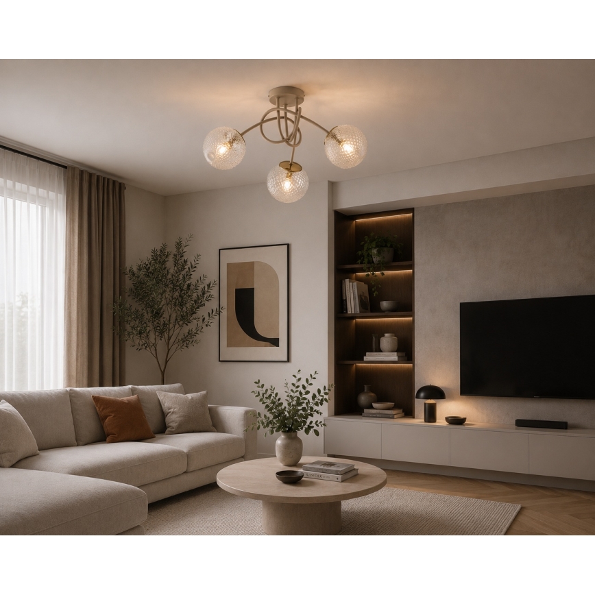 Brilagi - Plafondkroonluchter STELLA 3xE27/60W/230V beige/goud