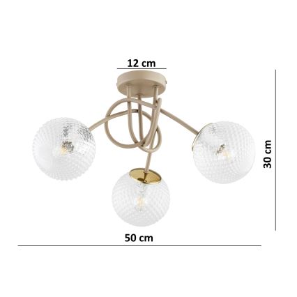 Brilagi - Plafondkroonluchter STELLA 3xE27/60W/230V beige/goud