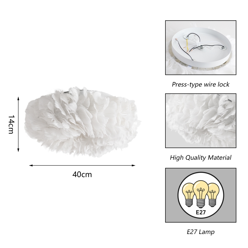 Brilagi - Plafondlamp FEATHER 3xE27/40W/230V Ø 40 cm wit