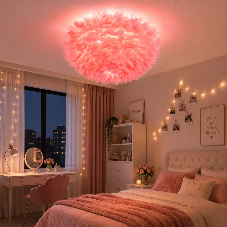 Brilagi - Plafondlamp FEATHER 3xE27/40W/230V Ø 50 cm roze