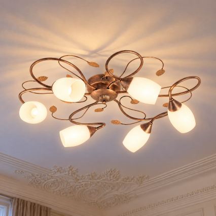 BRILAGI - Plafondlamp GRACE 6xE27/40W/230V Ø 79 cm patina/koper