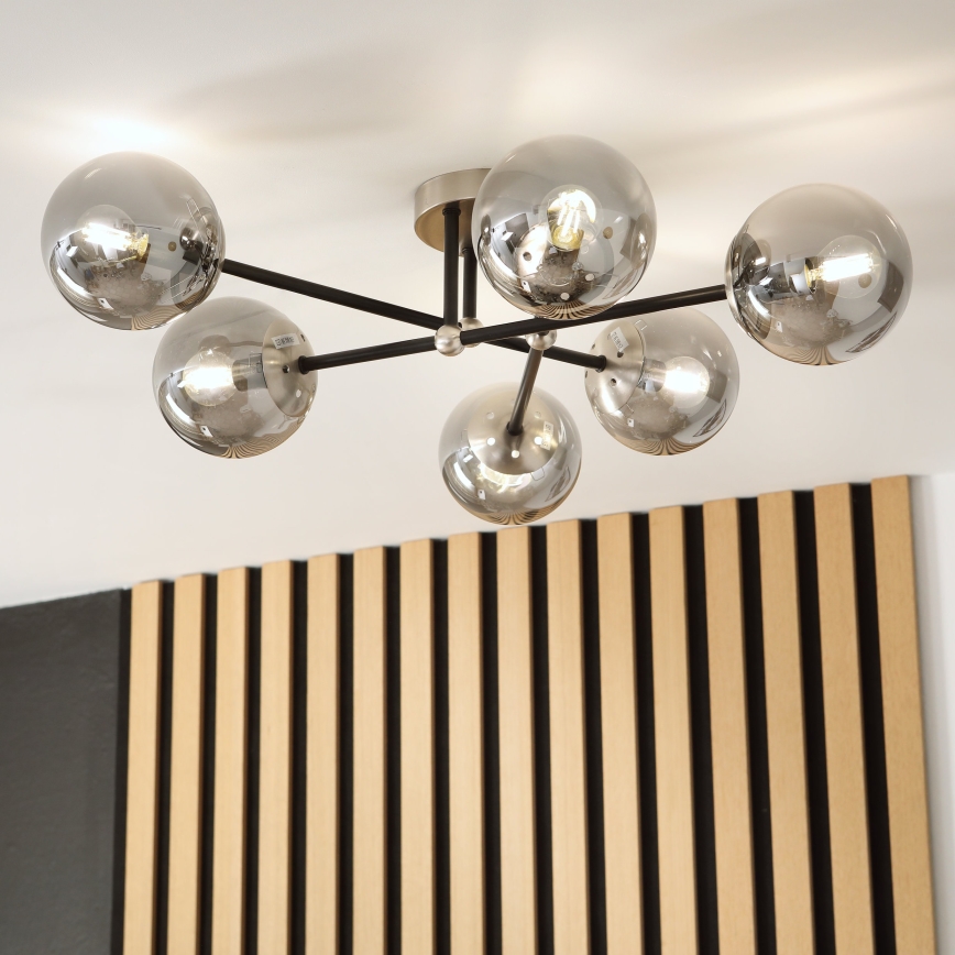 Brilagi - Plafondlamp MALIVA 6xE14/15W/230V mat chroom/gerookt glas