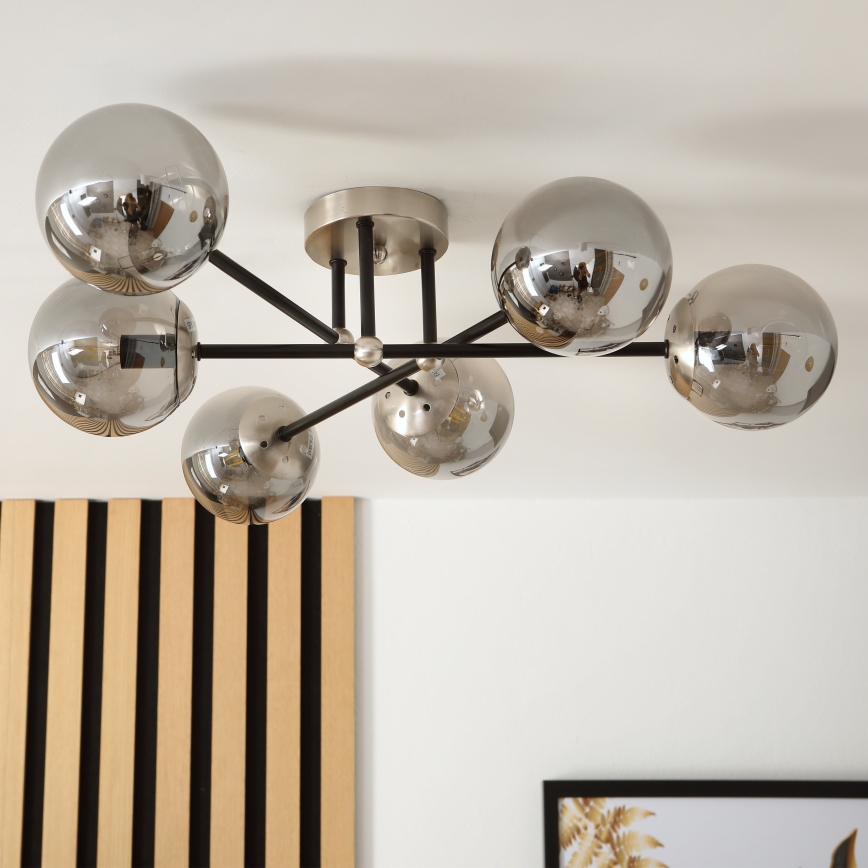 Brilagi - Plafondlamp MALIVA 6xE14/15W/230V mat chroom/gerookt glas