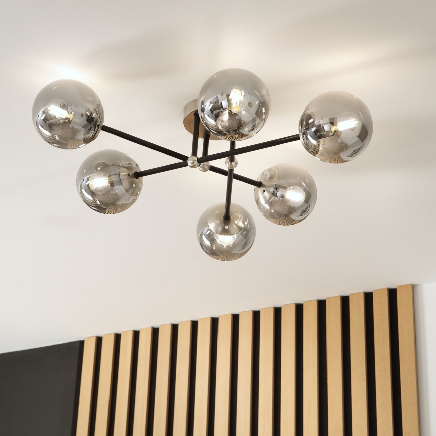 Brilagi - Plafondlamp MALIVA 6xE14/15W/230V mat chroom/gerookt glas
