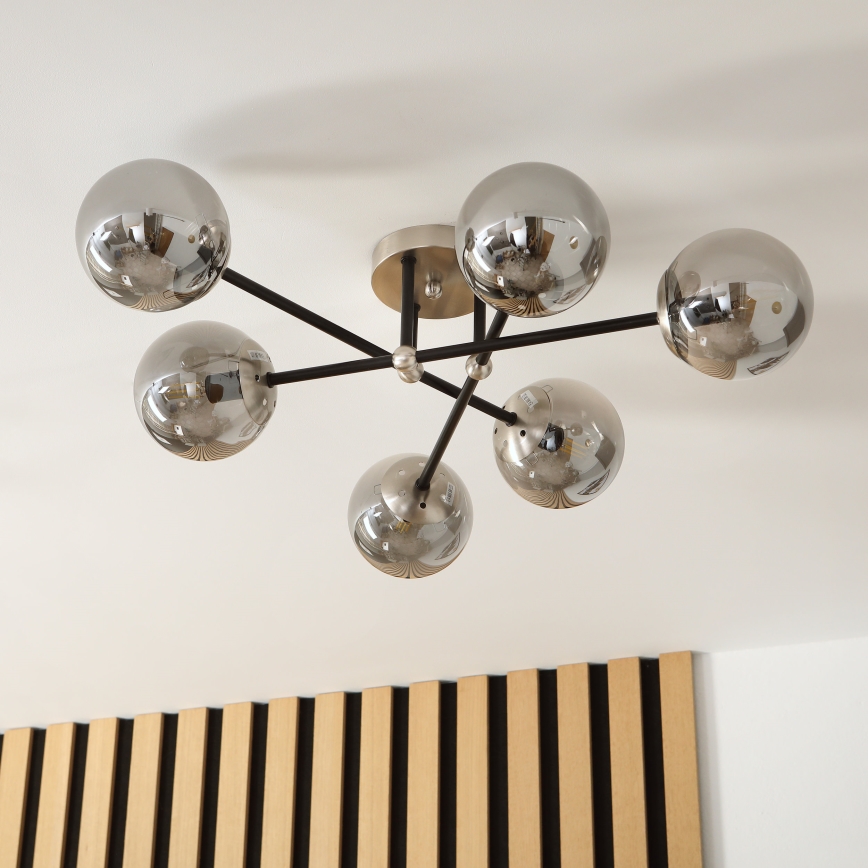 Brilagi - Plafondlamp MALIVA 6xE14/15W/230V mat chroom/gerookt glas