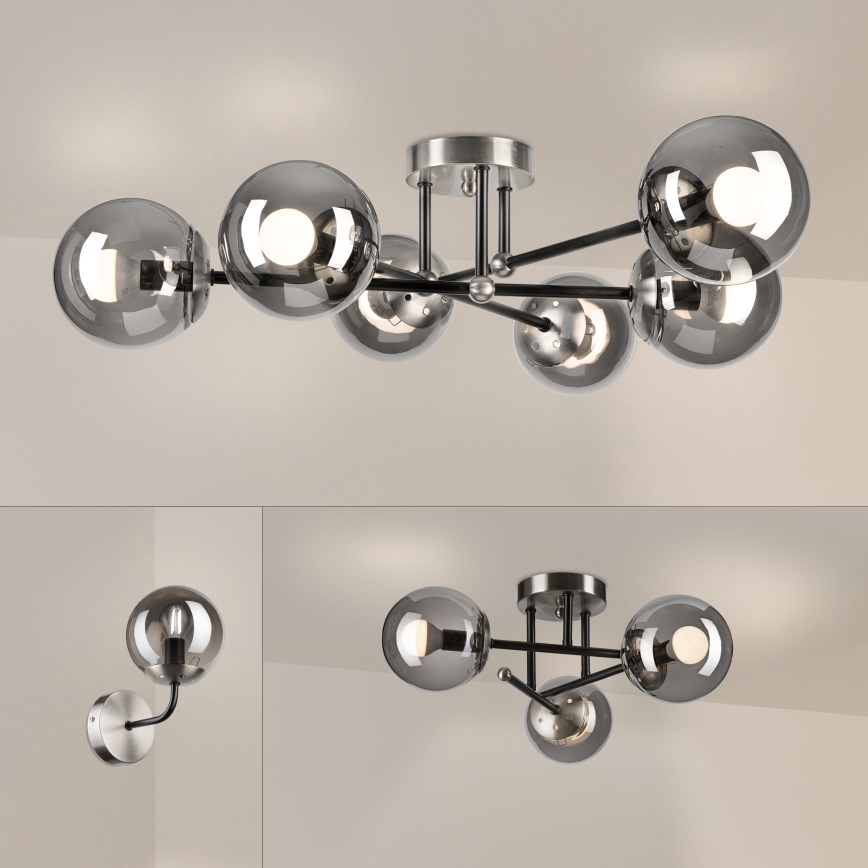 Brilagi - Plafondlamp MALIVA 6xE14/15W/230V mat chroom/gerookt glas