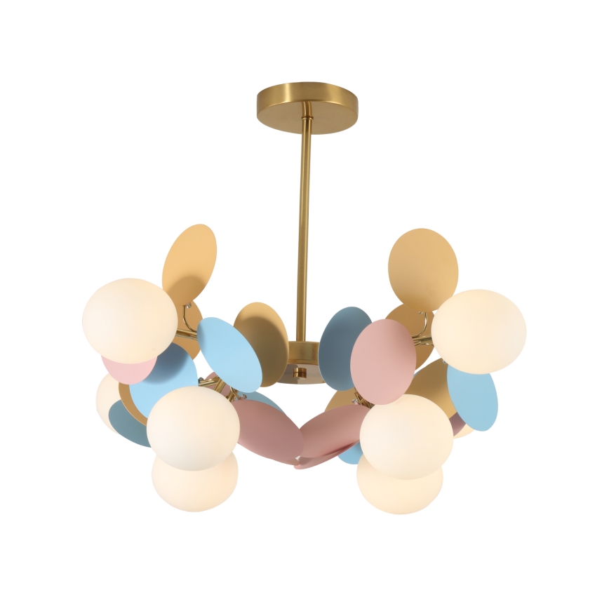 Brilagi - Plafondlamp met stang BALMO 8xG9/9W/230V Ø 60 cm goud/blauw/roze