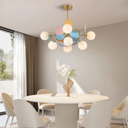 Brilagi - Plafondlamp met stang BALMO 8xG9/9W/230V Ø 60 cm goud/blauw/roze