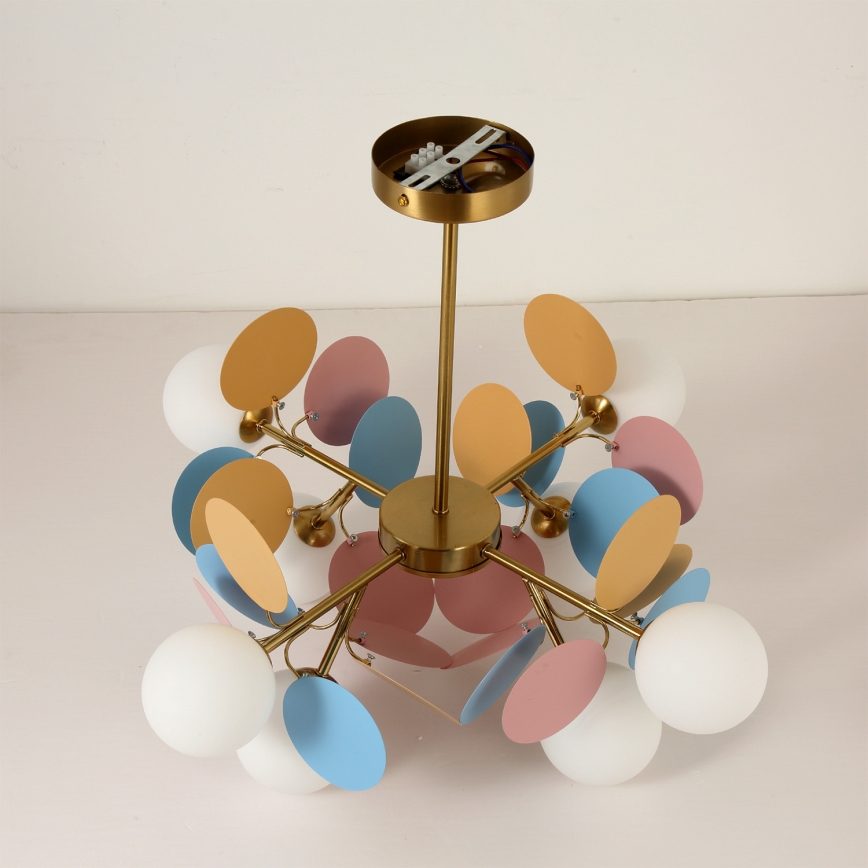 Brilagi - Plafondlamp met stang BALMO 8xG9/9W/230V Ø 60 cm goud/blauw/roze