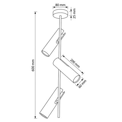Brilagi - Plafondlamp met stang BRANCH 3xGU10/30W/230V zwart