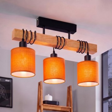 Brilagi - Plafondlamp (opbouw) NUBILA 3xE27/60W/230V grenen/oranje