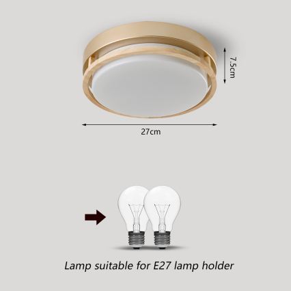 Brilagi - Plafondlamp ORINO 2xE27/40W/230V Ø 27 cm goud/eiken