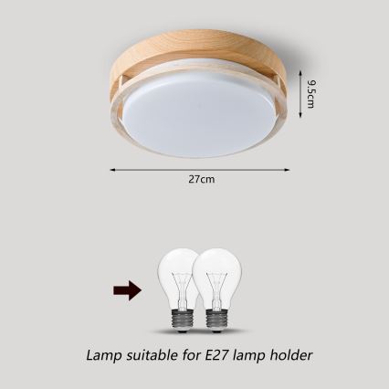 Brilagi - Plafondlamp ORINO 2xE27/40W/230V Ø 27 cm houtdecor/eiken