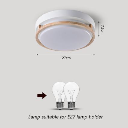 Brilagi - Plafondlamp ORINO 2xE27/40W/230V Ø 27 cm wit/eiken