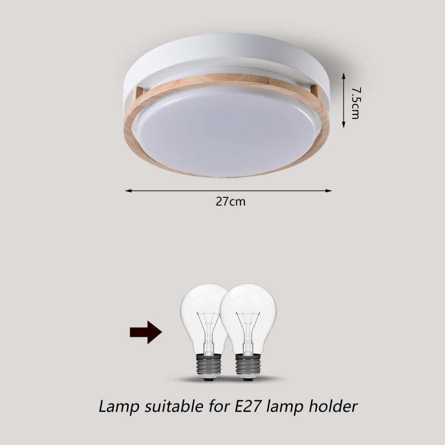 Brilagi - Plafondlamp ORINO 2xE27/40W/230V Ø 27 cm wit/eiken