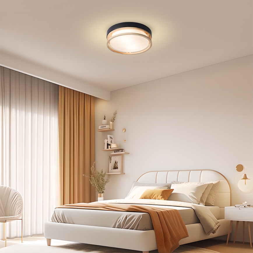 Brilagi - Plafondlamp ORINO 2xE27/40W/230V Ø 27 cm zwart/eiken