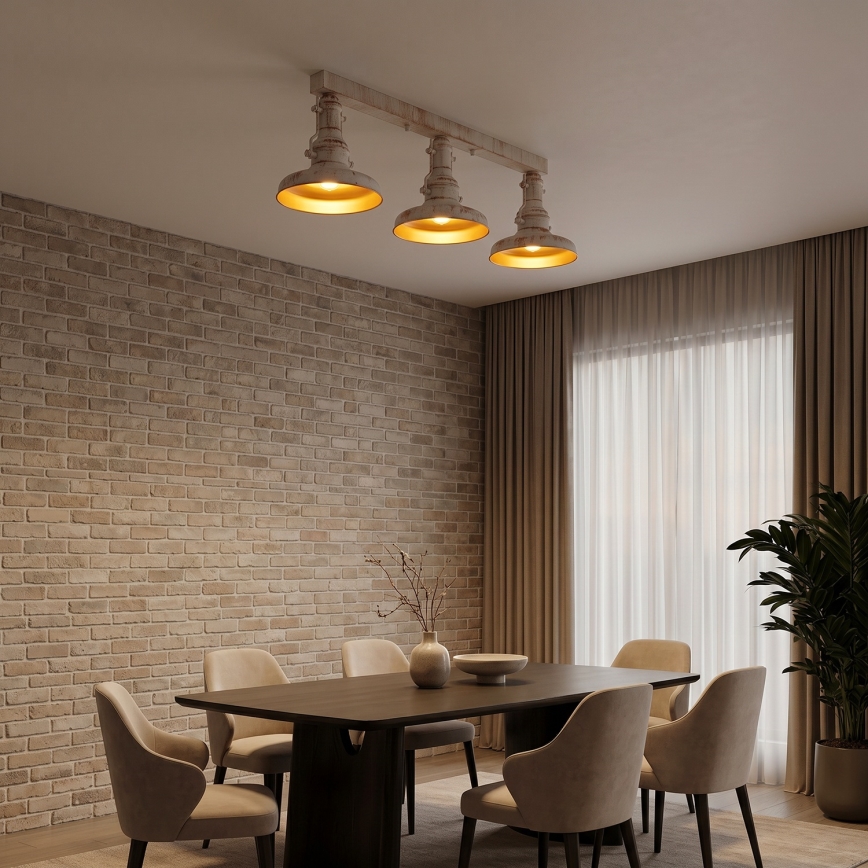 Brilagi - Plafondlamp PYRONIC 3xE27/40W/230V crème/patina