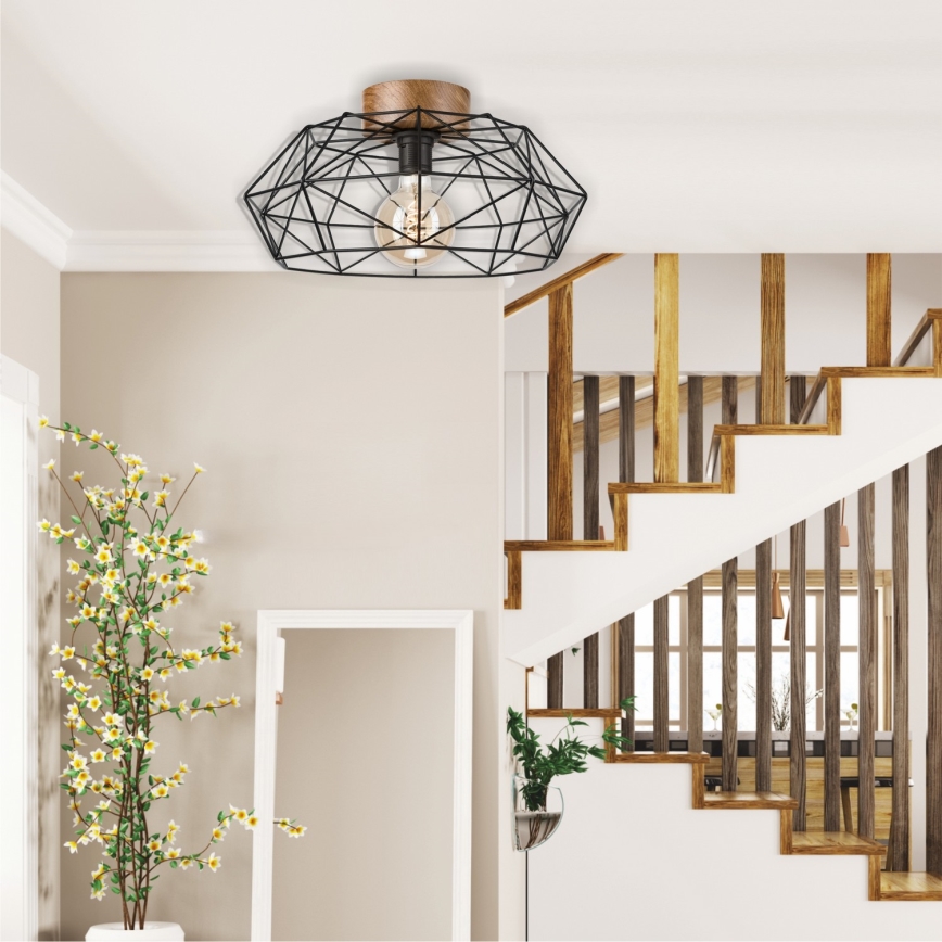 Brilagi - Plafondlamp WOODY BASKET 1xE27/60W/230V Ø 40 cm, eiken/walnoot