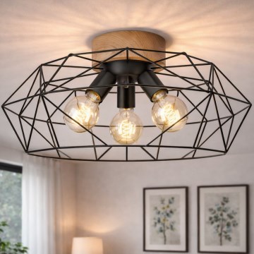 Brilagi - Plafondlamp WOODY BASKET 3xE27/60W/230V Ø 60 cm eiken