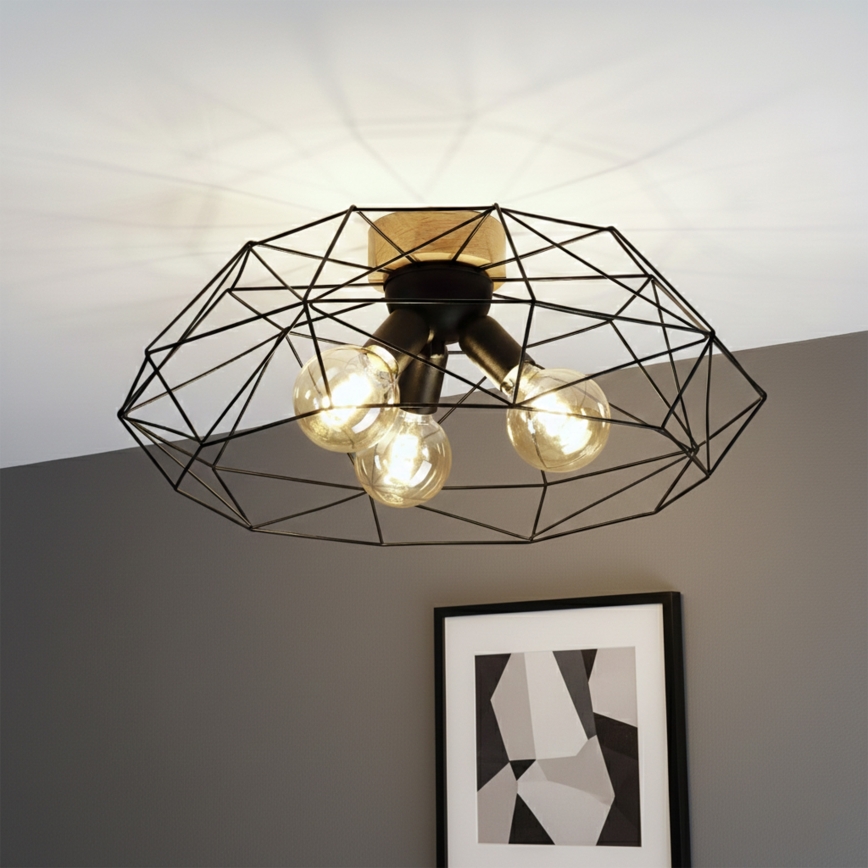 Brilagi - Plafondlamp WOODY BASKET 3xE27/60W/230V Ø 60 cm eiken