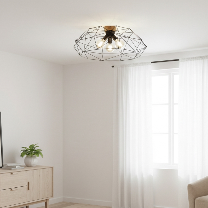 Brilagi - Plafondlamp WOODY BASKET 3xE27/60W/230V Ø 80 cm eiken