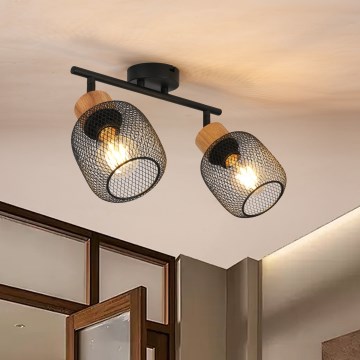 Brilagi - Plafondspot BASKLITE 2xE27/15W/230V rubberhout/zwart